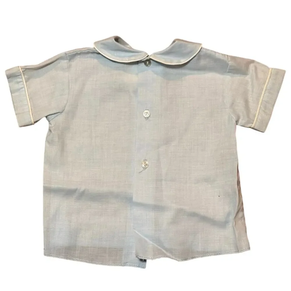 VTG C.I. Castro Baby Boy Blue Rocking Horse Shortall Peter Pan Bobby Suit 12 Mos